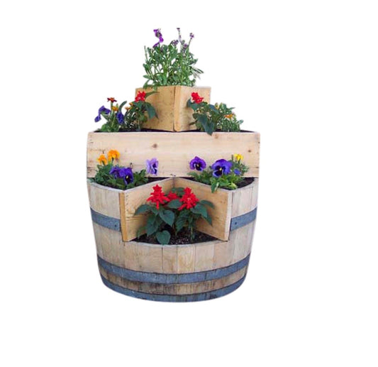 4-Tier Oak Wine Barrel Planter Flowers or Herb Garden